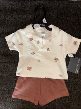 Gerber Cream Polo Top with Pink-Brown Floral Print